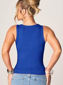 MISSGUIDED Ribbed Crop Tank Top With Pink Princess Graphic Print, Scoop Neck, Summer Festival Sleeveless Cropped Vest - Blue - View 2