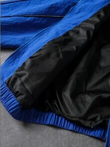 SUMWON Oversized Windbreaker Jacket With Full Zip Closure Mandarin Collar Contrast Piping Detail And Elasticated Hem For Autumn Winter - Royal Blue - View 6