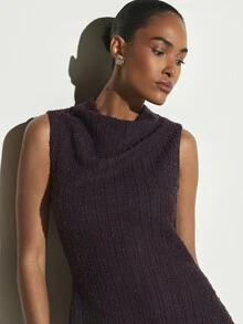 KSTM Cowl Neck Sleeveless Knit Midi Dress Sheath Silhouette Midaxi Length Fall Winter Party Evening Occasion - Purple - View 3