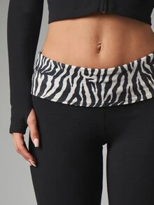 Missguided x Playboy Script Logo Flared Leggings With Zebra Print Fold-Over Waistband Full Length Low Rise Bootcut Style Casual Everyday Pants - Black - View 6