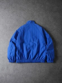 SUMWON Oversized Windbreaker Jacket With Full Zip Closure Mandarin Collar Contrast Piping Detail And Elasticated Hem For Autumn Winter - Royal Blue - View 2