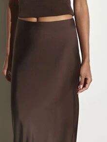 KSTM Rok Pensil Maxi Satin dengan Detail Rumbai di Bagian Bawah, Siluet Bodycon Pinggang Tinggi, Cocok untuk Pesta Malam, Liburan, dan Acara Lainnya. - Hitam - View 5