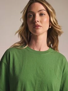 KSTM Oversized Boxy Crew Neck T-Shirt With Elbow Length Drop Shoulder Sleeves Casual Everyday Essential Spring Summer Top - Green - View 6