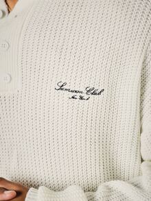 SUMWON Club New York Embroidered Knit Sweater Oversized Ribbed Crew Neck Long Sleeve Pullover Fall Winter - White - View 5