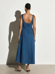 KSTM Square Neck Sleeveless Fit And Flare Midaxi Dress With Structured Bodice And Full Flared Skirt Perfect For Summer Events - Blue - View 6
