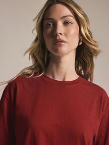 KSTM Oversized Boxy Crew Neck T-Shirt With Elbow Length Sleeves Solid Cotton Casual Relaxed Fit Drop Shoulder Top - Burgundy - View 6