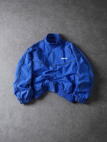 SUMWON Oversized Windbreaker Jacket With Full Zip Closure Mandarin Collar Contrast Piping Detail And Elasticated Hem For Autumn Winter - Royal Blue - View 8