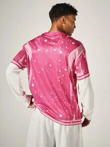 SUMWON Team Glitter Mesh Soccer Jersey Short Sleeve Crew Neck Number 26 Embroidered Logo Festival Top - Hot Pink - View 2