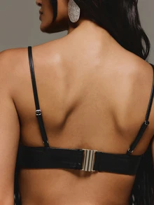 KIZN Atasan Cami Crop Berumbai Kulit Imitasi, Leher Bulat, Tali Bahu Tipis, Gaya Bralette Festival Musim Panas Boho - Hitam - View 5
