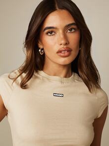MISSGUIDED Matchande set med kort T-shirt med capärm och rund hals, vida högmidjade casualbyxor med dragsko, loungewear, tvådelad sommaroutfit - Kaki - Visa 4
