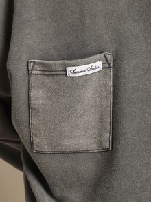 SUMWON Oversized Washed Collared Sweatshirt With Chest Patch Pocket And Long Sleeves Vintage Pullover Top - Grey - View 2