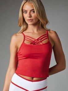 Missguided x Playboy Crossover Strappy Crop Cami Top With Sweetheart Neckline And Adjustable Spaghetti Straps Summer Festival Style - Red - View 2