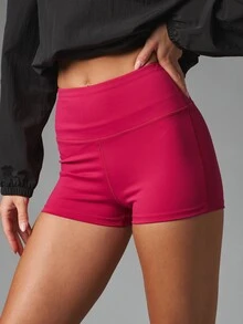MISSGUIDED High Rise Skin Tight Mini Hot Pants With Logo Waistband Detail Scrunch Fit Booty Shorts Micro Length Summer Festival Style - Red - View 3