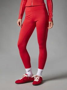 Missguided x Playboy High Rise Full Length Leggings With Side Pockets And Branded Waistband Skin Tight Stretch Fit - Red - View 4