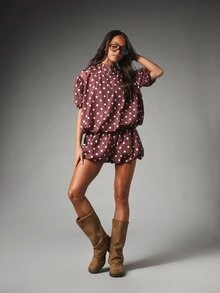 MISSGUIDED Bubble Hem Polka Dot Mini Shorts With Elasticated Waist And Gathered Hem Summer Festival Party Holiday Occasion - Multicolor - View 2