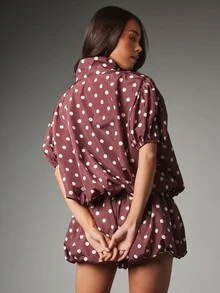 MISSGUIDED Polka Dot Half-Zip Oversized Puff Sleeve Nylon Pullover Jacket With Stand Collar And Elasticated Cuffs - Multicolor - View 2