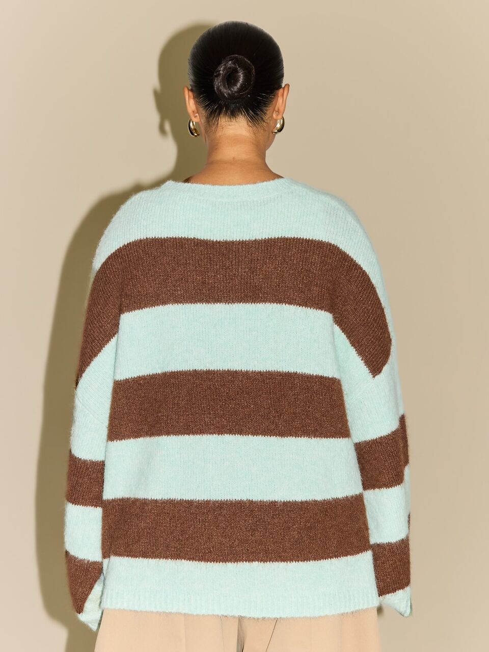Plus Size Striped Fluffy Knit Crew Neck Jumper Fall Sweater Outfit For Fall Autumn Winter New Season Trending Super Soft Y2K Back To School Uni College Campus Daily Wear Winter Essentials Office Wear To Work Comfy Warm Knitted Sweater Casual Mint Trending Fall Autumn Winter New Season Aqua Jumper Chocolate Jumper