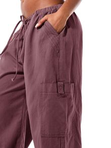 SUMWON WOMEN Wide Leg Cargo Pants With Elastic Drawstring Waist, Side Cargo Pockets And Adjustable Tie Hem, Relaxed Fit Fall Winter - Red Violet - View 5