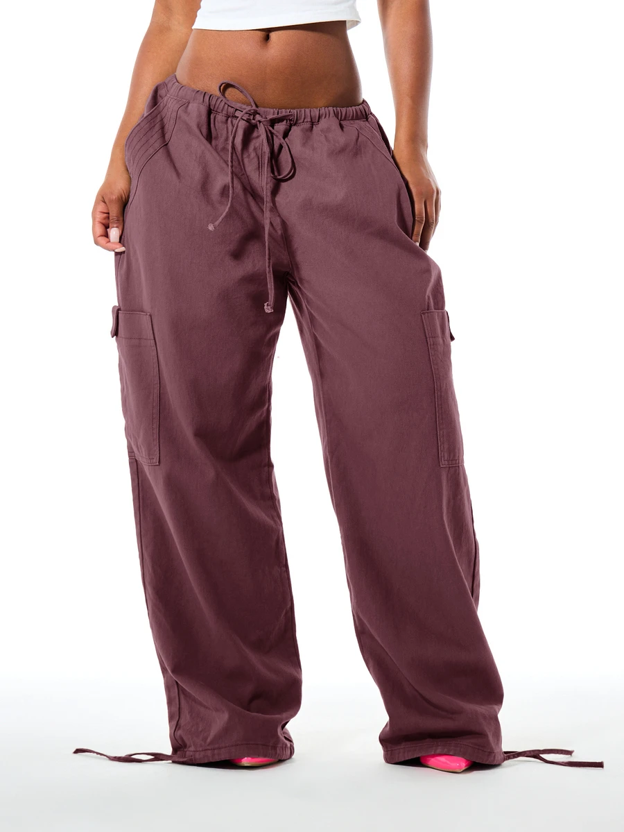 SUMWON WOMEN Wide Leg Cargo Pants With Elastic Drawstring Waist, Side Cargo Pockets And Adjustable Tie Hem, Relaxed Fit Fall Winter - Red Violet - View 1