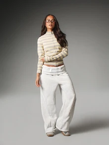 MISSGUIDED Striped Zip-Up Mock Neck Cropped Knit Cardigan With Ribbed Hem And Cuffs Perfect For Fall Winter Layering - Multicolor - View 4