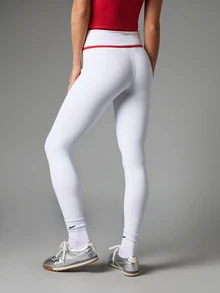 Missguided x Playboy Bunny Logo High Rise Full Length Leggings With V-Shape Contrast Red Waistband Detail For Spring Summer - White - View 2