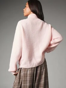 MISSGUIDED Oversized Ribbed Knit Half-Zip High Neck Sweater With Drop Shoulder And Cozy Soft Finish For Fall Winter - Pink - View 3