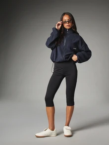 MISSGUIDED Oversized Full-Zip Fleece Jacket Cropped With Chest Pocket And Drawstring Hem Autumn Winter - Navy Blue - View 4