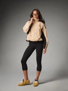MISSGUIDED Color Block Full Zip Track Jacket Cropped Fit High Neck Elasticated Cuffs Contrast Panel Detail - Khaki - View 4