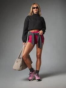 MISSGUIDED High Rise Skin Tight Mini Hot Pants With Logo Waistband Detail Scrunch Fit Booty Shorts Micro Length Summer Festival Style - Red - View 2