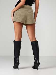 MISSGUIDED Faux Suede High Waist Mini Shorts With Front Seam Detail And Clean Hem Perfect For Fall Transition Layering And Night Out - Flint Stone - View 2