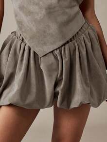 MISSGUIDED Faux Suede Halter Neck Top With Bubble Mini Skirt With Cowl Drape Front Open Back Strappy Detail And Balloon Hem - Grey - View 5