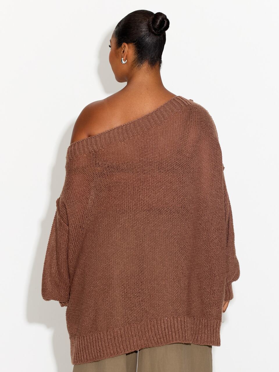 Plus Size Loose Knit Casual Drop Shoulder Jumper Fall Autumn Winter Trending New Season Ladies Sweater Fall Outfit Comfy Plus Size Loose Fit Wear To Work Office Sheer Knit Relaxed Fit Classy Chic Elegant Warm Cozy Chocolate Brown Pullover