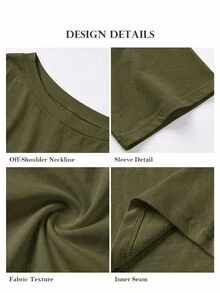 ELLERISSA Plus Size Army Green Off Shoulder Short Sleeve T Shirt - Army Green - View 7