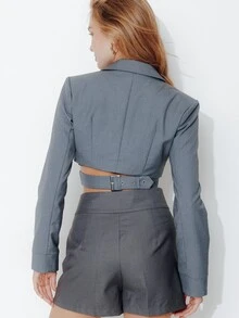 Pimkie Edition Autumn Fashion Commute Cross-Wrap Cropped Jacket - Dark Grey - View 2