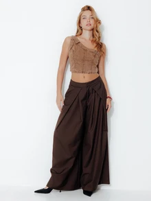 Pimkie Edition Women's One Shoulder Sleeveless Cropped Fashion Denim Top - Coffee Brown - View 4