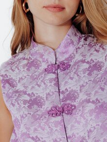 Pimkie Edition Women's Jacquard Frog Button Design Chinese Style Sleeveless Blouse - Mauve Purple - View 5