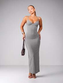 MISSGUIDED Spaghetti Strap Maxi Dress With Built-In Underwire Bust Cup Bodycon Fitted Silhouette Low Back Summer Evening Party - Light Grey - View 1