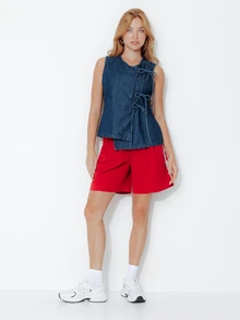 Pimkie Edition Women's Lace-Up Sleeveless Asymmetric Denim Top - Blue - View 4