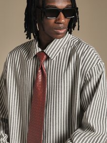 SUMWON Vertical Striped Oversized Long Sleeve Collared Shirt With Button Cuffs Smart Casual Everyday Style - Grey - View 4