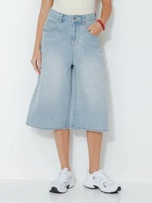 Pimkie Edition Celana Jeans Wanita Kasual Model Lebar dengan Motif Cuci - Biru - View 1