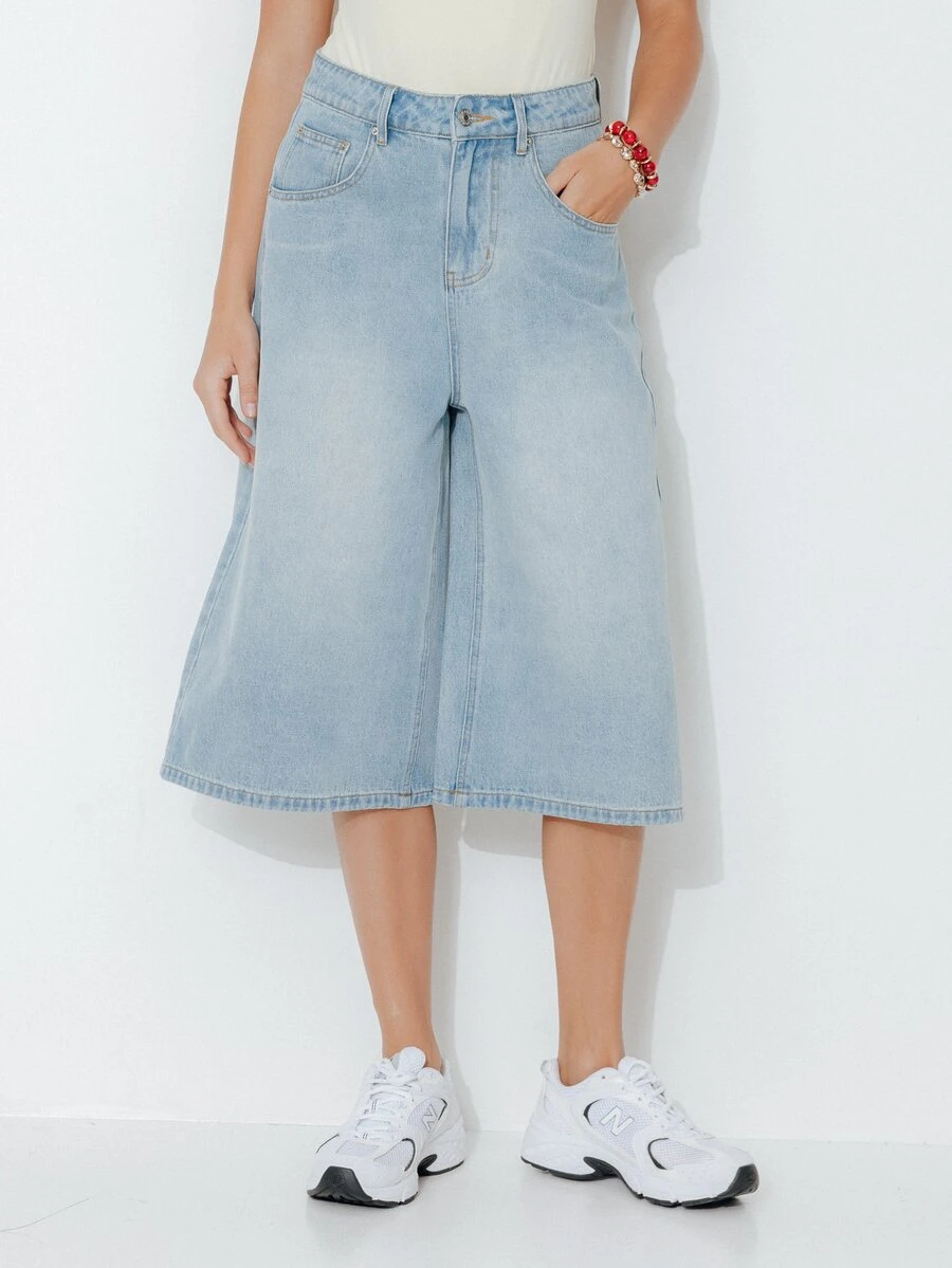 Pimkie Edition Celana Jeans Wanita Kasual Model Lebar dengan Motif Cuci - Biru - View 1