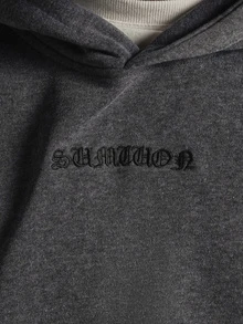 SUMWON Oversized Washed Hoodie With Gothic Back Graphic Print And Old English Logo Embroidery Pullover Sweatshirt - Dark Grey - View 5