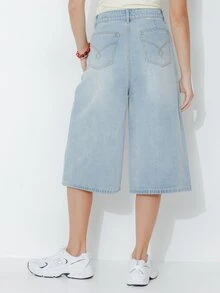 Pimkie Edition Celana Jeans Wanita Kasual Model Lebar dengan Motif Cuci - Biru - View 2