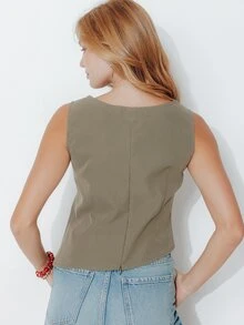 Pimkie Edition Women's Solid Color Casual Versatile Daily Wear Top - Army Green - View 2