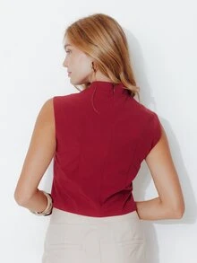 Pimkie Edition Women's Frog Button Casual Versatile Daily Wear Top - Burgundy - View 2