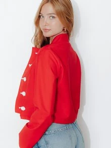 Pimkie Edition Jaket Kasual Wanita Lengan Panjang dengan Desain Kancing Katak - Merah - View 5