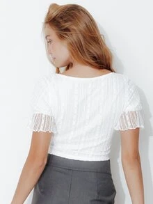 Pimkie Edition Summer Elegant Solid Color Lace Front Button Top - White - View 2