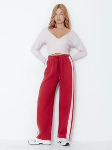 Pimkie Edition Women's Casual Striped Colorblock Drawstring Waist Sweatpants - Burgundy - View 4