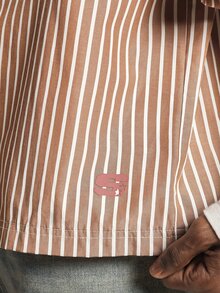 SUMWON Striped Camp Collar Short Sleeve Boxy Crop Shirt With Oversized Number 9 Back Graphic Print Summer Holiday Beach Casual Button-Down Top - Coffee Brown - View 5