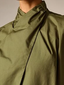 AiiRZ Olive Wrap Front High Neck Cap Sleeve Blouse With Asymmetric Hem And Back Zip Summer Holiday Occasion Top - Army Green - View 4